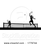 Vector Illustration of Tennis Women Playing Match Silhouette Players by AtStockIllustration