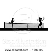 Vector Illustration of Tennis Women Playing Match Silhouette Players by AtStockIllustration