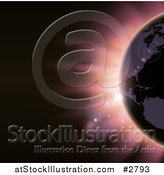 Vector Illustration of the Americas Featured on the Earth Against an Eclipse and Pink Light by AtStockIllustration