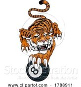 Vector Illustration of Tiger Angry Pool 8 Ball Billiards Mascot by AtStockIllustration