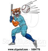 Vector Illustration of Tiger Baseball Player Mascot Swinging Bat at Ball by AtStockIllustration