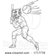 Vector Illustration of Tiger Baseball Player Mascot Swinging Bat at Ball by AtStockIllustration