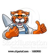 Vector Illustration of Tiger Bricklayer Builder Holding Trowel Tool by AtStockIllustration