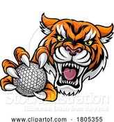 Vector Illustration of Tiger Cat Animal Sports Golf Ball Mascot by AtStockIllustration