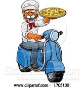 Vector Illustration of Tiger Chef Pizza Restaurant Delivery Scooter by AtStockIllustration