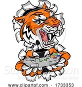 Vector Illustration of Tiger Gamer Video Game Controller Mascot by AtStockIllustration