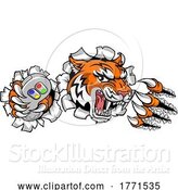 Vector Illustration of Tiger Gamer Video Game Controller Mascot by AtStockIllustration