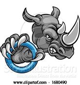 Vector Illustration of Tough Rhino Monster Mascot with a Ringette by AtStockIllustration