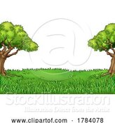 Vector Illustration of Trees Landscape Grass Field Background by AtStockIllustration