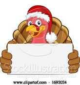 Vector Illustration of Turkey in Santa Hat Christmas Holding Sign by AtStockIllustration