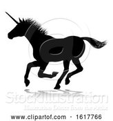 Vector Illustration of Unicorn Silhouette Horned Horse, on a White Background by AtStockIllustration