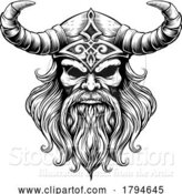 Vector Illustration of Viking Warrior Guy Strong Mascot Face in Helmet by AtStockIllustration