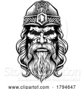 Vector Illustration of Viking Warrior Guy Strong Mascot Face in Helmet by AtStockIllustration