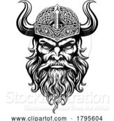 Vector Illustration of Viking Warrior Guy Strong Mascot Face in Helmet by AtStockIllustration