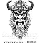 Vector Illustration of Viking Warrior Guy Strong Mascot Face in Helmet by AtStockIllustration