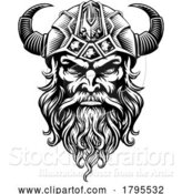 Vector Illustration of Viking Warrior Guy Strong Mascot Face in Helmet by AtStockIllustration