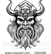 Vector Illustration of Viking Warrior Guy Strong Mascot Face in Helmet by AtStockIllustration