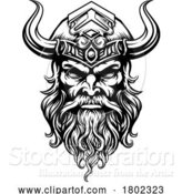 Vector Illustration of Viking Warrior Guy Strong Mascot Face in Helmet by AtStockIllustration