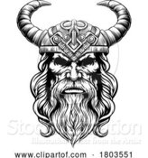 Vector Illustration of Viking Warrior Guy Strong Mascot Face in Helmet by AtStockIllustration