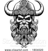 Vector Illustration of Viking Warrior Guy Strong Mascot Face in Helmet by AtStockIllustration