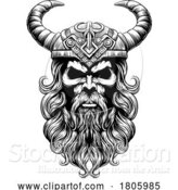 Vector Illustration of Viking Warrior Guy Strong Mascot Face in Helmet by AtStockIllustration