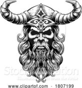 Vector Illustration of Viking Warrior Guy Strong Mascot Face in Helmet by AtStockIllustration