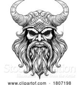 Vector Illustration of Viking Warrior Guy Strong Mascot Face in Helmet by AtStockIllustration