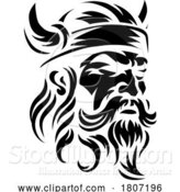 Vector Illustration of Viking Warrior Guy Strong Mascot Face in Helmet by AtStockIllustration