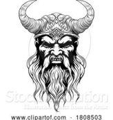 Vector Illustration of Viking Warrior Guy Strong Mascot Face in Helmet by AtStockIllustration