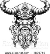 Vector Illustration of Viking Warrior Guy Strong Mascot Face in Helmet by AtStockIllustration