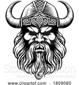 Vector Illustration of Viking Warrior Guy Strong Mascot Face in Helmet by AtStockIllustration