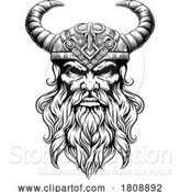 Vector Illustration of Viking Warrior Guy Strong Mascot Face in Helmet by AtStockIllustration