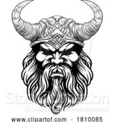 Vector Illustration of Viking Warrior Guy Strong Mascot Face in Helmet by AtStockIllustration