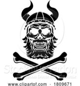 Vector Illustration of Viking Warrior Helmet Skull Pirate Cross Bones by AtStockIllustration