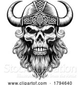 Vector Illustration of Viking Warrior Skull Guy Mascot Face in Helmet by AtStockIllustration