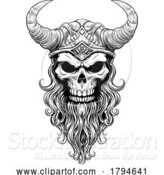 Vector Illustration of Viking Warrior Skull Guy Mascot Face in Helmet by AtStockIllustration