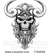 Vector Illustration of Viking Warrior Skull Guy Mascot Face in Helmet by AtStockIllustration