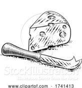 Vector Illustration of Wedge of Swiss Cheese Knife Vintage Woodcut Style by AtStockIllustration