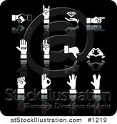 Vector Illustration of White Handshake, Diamond, Pointing, Stop, Peace, Thumbs Down, Love, and Ok Hand Gestures by AtStockIllustration
