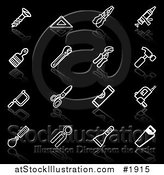 Vector Illustration of White Tool Application Icons with Reflections on Black by AtStockIllustration