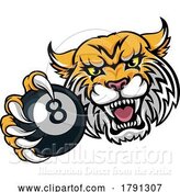 Vector Illustration of Wildcat Angry Pool 8 Ball Billiards Mascot by AtStockIllustration