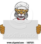 Vector Illustration of Wildcat Chef Restaurant Mascot Sign by AtStockIllustration