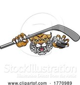 Vector Illustration of Wildcat Ice Hockey Player Animal Sports Mascot by AtStockIllustration