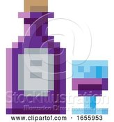 Vector Illustration of Wine Bottle Glass 8 Bit Video Game Art Icon by AtStockIllustration