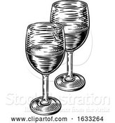 Vector Illustration of Wine Glasses Vintage Woodcut Etching Style by AtStockIllustration