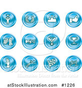 Vector Illustration of Winner, Laurel, Victory, Thumbs Up, Number 1, Handshake, Medal, Trophy, Champagne, Racing Flag and Wine by AtStockIllustration