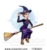 Vector Illustration of Witch Halloween Character on Broom Stick by AtStockIllustration