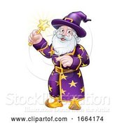 Vector Illustration of Wizard with Wand Pointing Character by AtStockIllustration