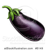 Vector Illustration of Woodblock Purple Eggplant by AtStockIllustration