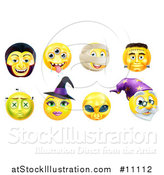 Vector Illustration of Yellow Halloween Smiley Emoji Emoticon Faces by AtStockIllustration